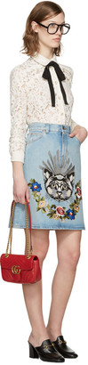 Gucci Blue Denim Embroidered Skirt