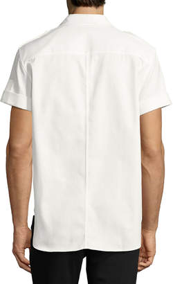 Neil Barrett Short-Sleeve Cotton Military Shirt, Off White