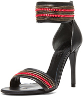 Thumbnail for your product : Alexander McQueen Layered Zip Sexy Leather Sandals in Wolf Black & Red