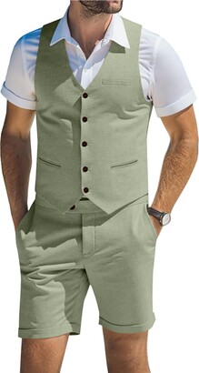 Mens 2-Piece Linen Summer Suit Beach Wedding Guest Outfit With