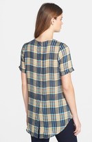 Thumbnail for your product : Bobeau Split Back High/Low Plaid Top