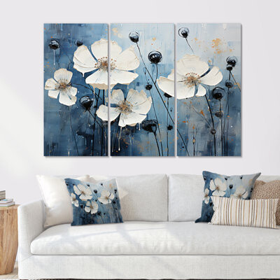 Lark Manor Minimal White Ang Grey Cornflowers Impression I - Cornflowers Wall Art Set