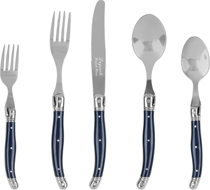 French Home Laguiole Connoisseur 20-Piece 18/10 Stainless-Steel Flatware Set with Navy Handles