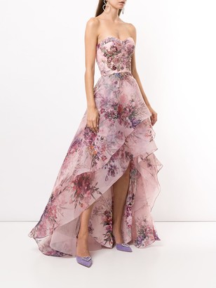 Marchesa Notte Sequin-Embellished Floral-Print Gown