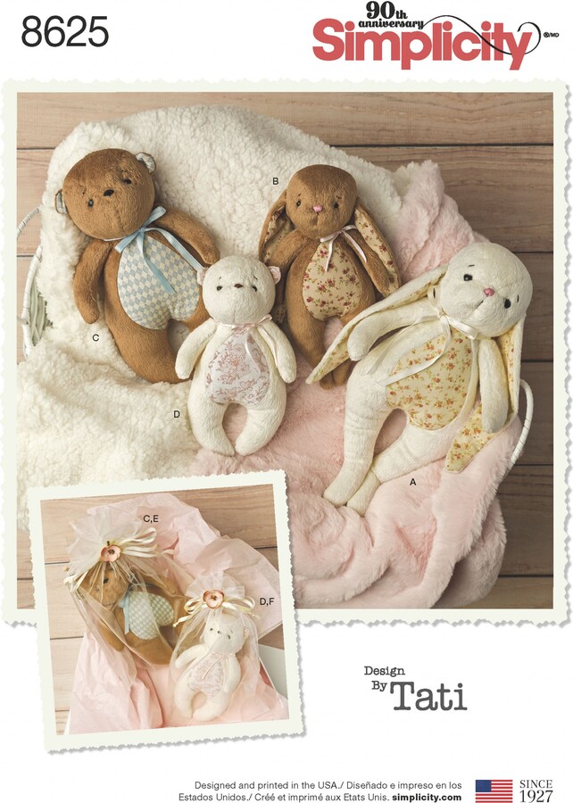 Dunelm Simplicity 8625 Bunny Bear Plush Toy Sewing Pattern Off White