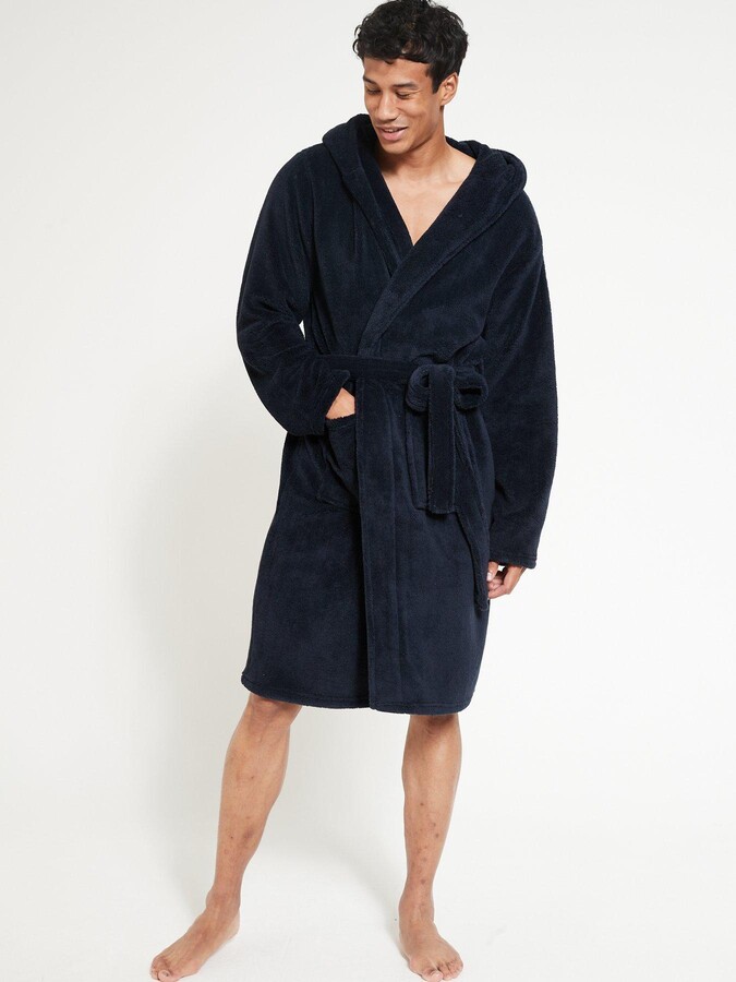Everyday Supersoft Dressing Gown with Hood Navy ShopStyle Robes