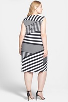 Thumbnail for your product : Calvin Klein Asymmetric Stripe Matte Jersey Sheath Dress (Plus Size)