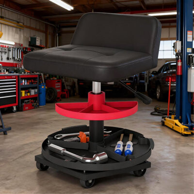 Latitude Run Rolling Creeper Garage Stool With 360° Wheels, Capacity Mechanic Stool, Tool Tray - Adjustable Height