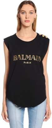 Balmain Logo Cotton Jersey Sleeveless T-shirt