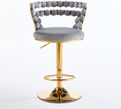 Latitude Run Contemporary Grey Bar Chairs With Golden Iron Tube Legs, Soft Cushions, Ideal For Dining Areas Stylish Comfortable Seating, Good Room