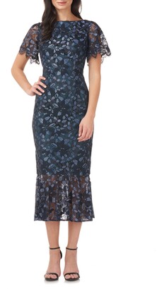 JS Collections Embroidered Lace Midi Dress
