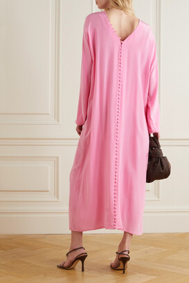 ENVELOPE1976 Cannes Belted Button-detailed Silk-crepe Midi Dress - Pink