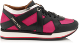 Thumbnail for your product : Jimmy Choo London Geranium and Black Mesh, Leather and Mirror Leather Mix Trainers