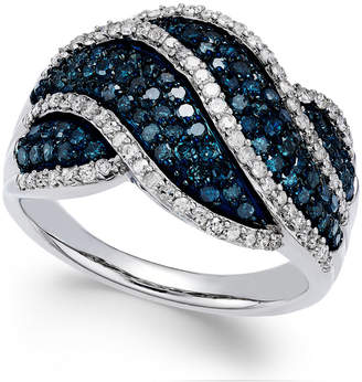 Macy's Wrapped In Love White and Blue Diamond Twist Ring in Sterling Silver (1 ct. t.w.), Created for