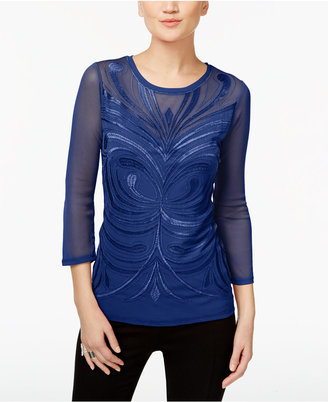 INC International Concepts Embroidered Mesh Top, Only at Macy's