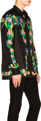 Versace Miami Print Long Sleeve Silk Shirt