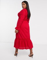 Thumbnail for your product : ASOS DESIGN Curve plunge broderie maxi dress with pephem and fluted sleeves