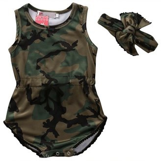BC-Bionergy Baby Girl Clothes Camouflage Romper Bodysuit Sunsuit Outfit Clothes 2 PCS