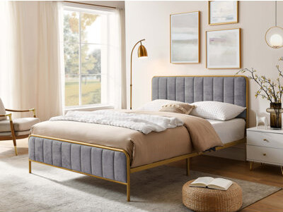 NFusion Sylvara Upholstered Bed Frame With Tufted Headboard And Durable Fabric