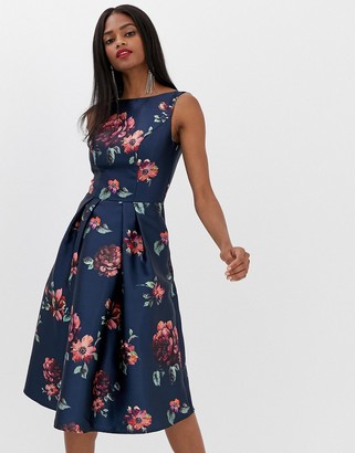Chi Chi London midi dress in navy floral - ShopStyle