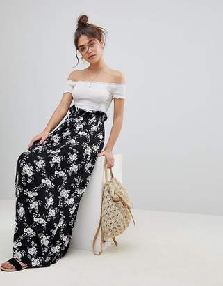 ASOS DESIGN Maxi Skirt with Paperbag Waist in Mono Floral Print