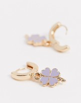Thumbnail for your product : ASOS DESIGN hoop earrings with four leaf clover charm in gold tone
