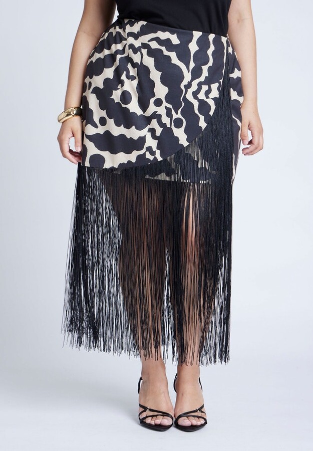 Wrap Front Fringe Mini Skirt