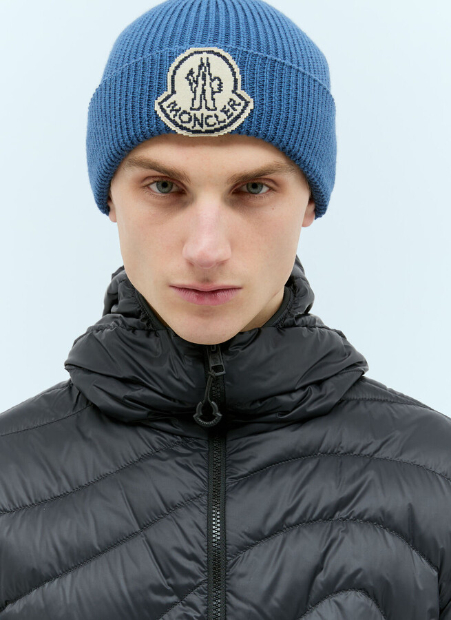 Moncler Logo Patch Beanie Hat - Man Hats Blue One Size