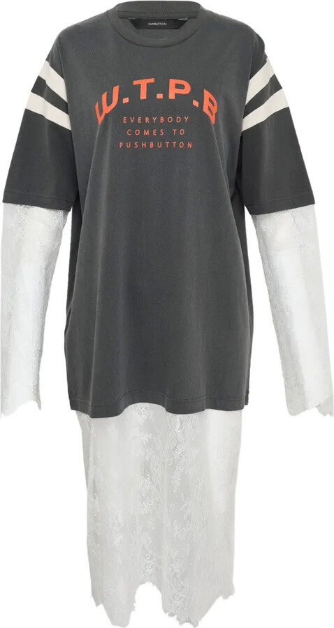 pushBUTTON stripe-detail lace-layer T-shirt