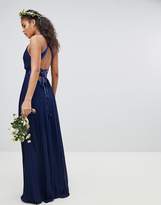 Thumbnail for your product : TFNC Tall Pleated Maxi Bridesmaid Dress with Cross Back and Bow Detail