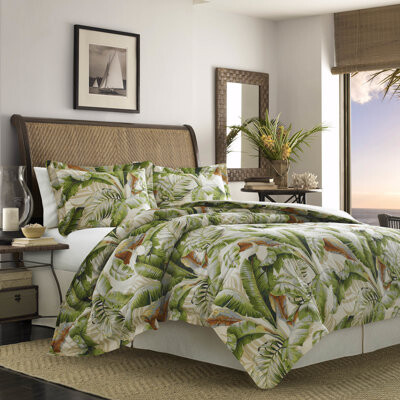 Tommy Bahama Home Tommy Bahama Palmiers Green Cotton Reversible Duvet Cover Set