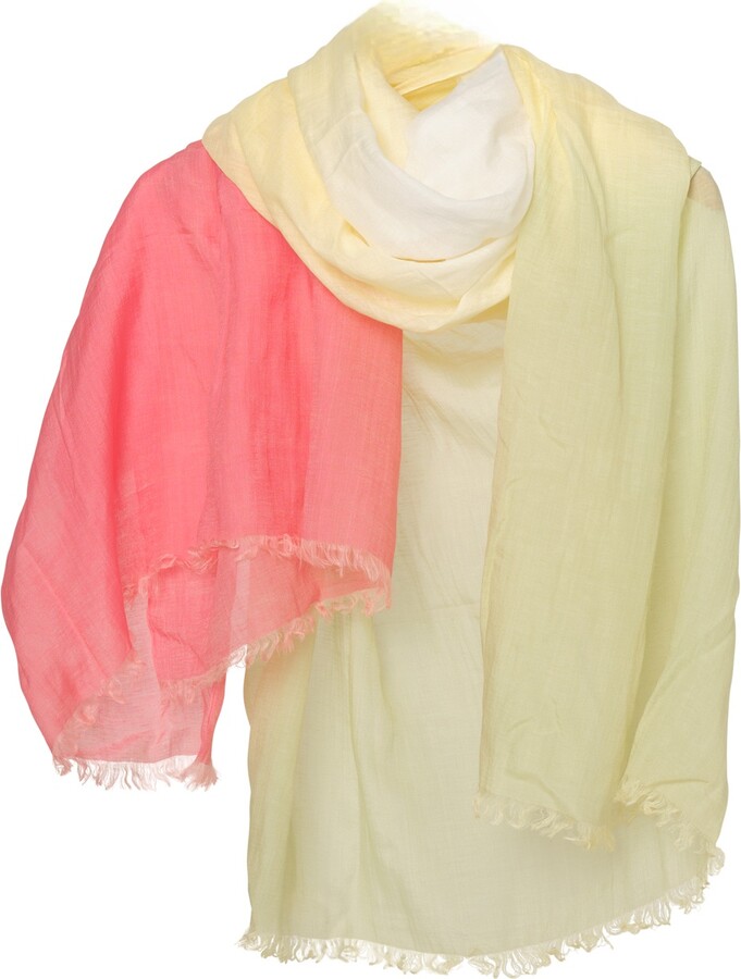 Tiger and the Monkey Green / Neutrals / Pink Ombre Salmon Sage Silk Cotton Pareo Wrap Scarf