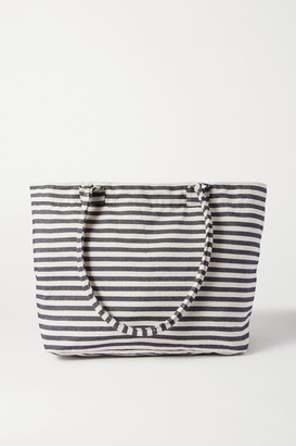navy and white striped purse