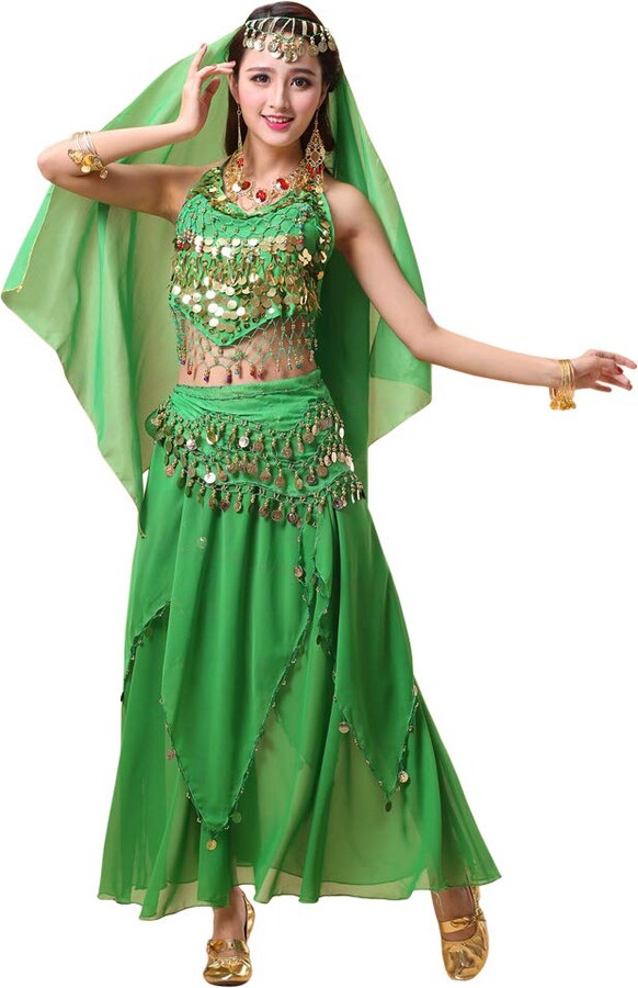 Xinvivion 4 Piece Women Ladies Belly Dance Professional Costume Set Indian Dance Performance