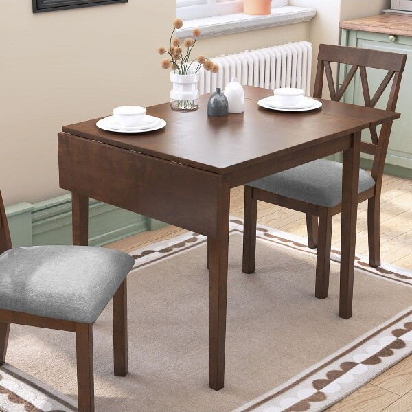 PAGEDExtendableDiningTablefor4,WoodFoldingKitchenTable,DiningRoomTablewithRubberwoodLegsforLivingRoom,Brown