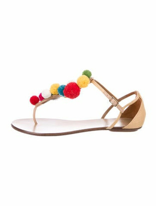 Aquazzura Pom-Pom Embellishments T-Strap Sandals - ShopStyle
