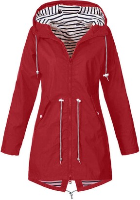 iHAZA Hooded Jacket Raincoat Plus Size Women Outdoor Waterproof Windproof Coat 