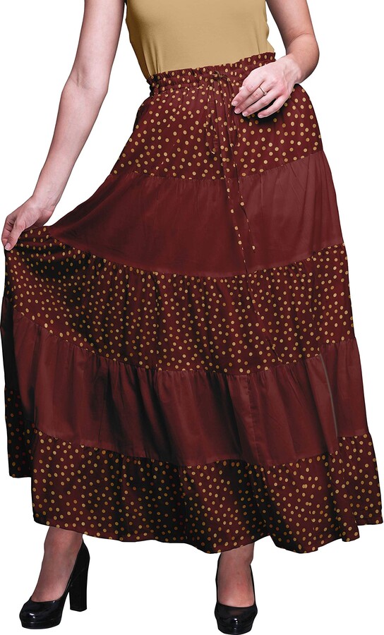 Bimba 5 Tier Cotton Skirts for Women Long Length Cotton Printed Skirt Summer  Maroon - ShopStyle