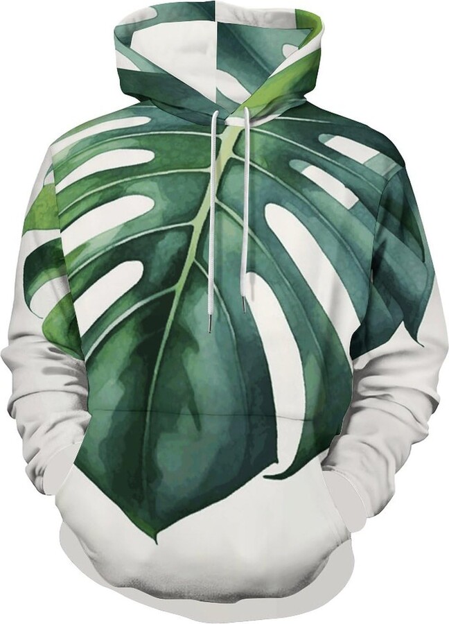 QMKVBSN Watercolor Monstera Leaf Hoodies for Women Men's Pullover Hooded Sweatshirt for Men Spring Autumn Clothes 3XL Style
