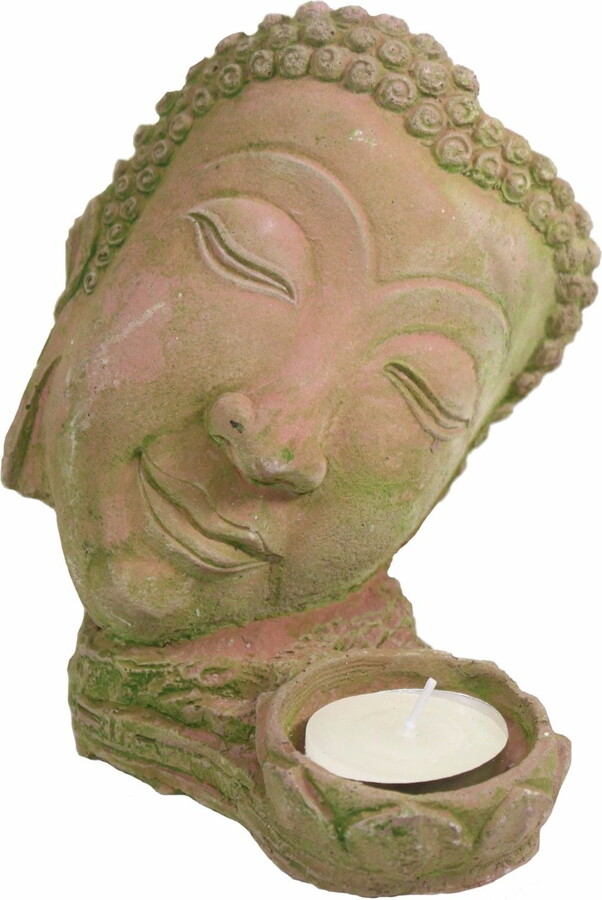 Smiling JuJu Tabletop Stone Statue Buddha Face t-light Candle Holder Home Decor G16291
