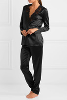 Thumbnail for your product : La Perla Azalea Leavers Lace-trimmed Stretch-silk Pajama Set - Black