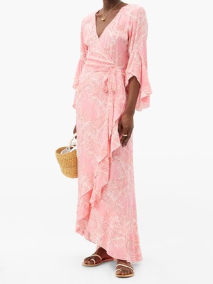 Melissa Odabash Cheryl Ruffled Leaf-print Maxi Wrap Dress - Pink Print