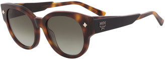 MCM Round Acetate Sunglasses w/ Leather Wrapped Arms