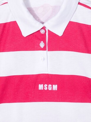 Msgm Kids Logo-Embroidered Striped Polo Shirt