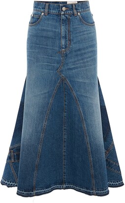 Denim Flared Skirt in Blue Alexander McQueen