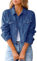 Thumbnail for your product : HHEE Womens Denim Jackets Point Collar Cropped Cutoff Jean Jacket Dark Blue