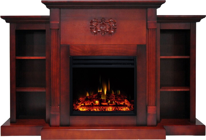 Hanover Glenwood Electric Fireplace Heater with 59-In. White TV Stand, Deep Log Display, Multi-color Flames, and Remote