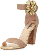 Thumbnail for your product : Neiman Marcus Kensington Flower Ankle-Strap Sandal, Camel/Gold