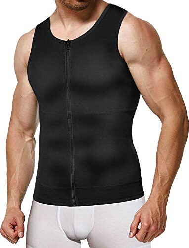 Gotoly Men Compression Shirts Slimming Undershirts Shapewear Waist Trainer  Body Shaper Vest Zipper Tank Top (Black - ShopStyle