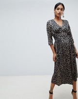 Thumbnail for your product : ASOS DESIGN Carly button through maxi dress in satin leopard print